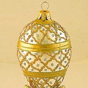 NEW Christmas Glass Egg Shampaigne Ornament Arreola Design Hand Painted Crystal